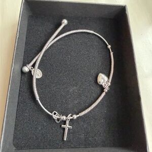 Sterling Silver 925 Silver Charm Bracelet with Cross and Heart